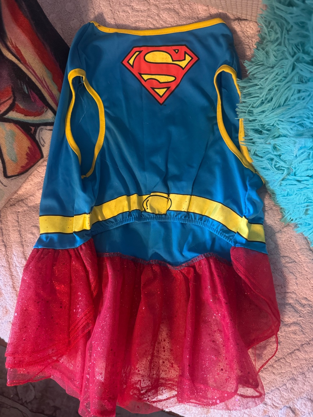 DC Comics Blue & Red Pet Superhero Costume Dress w/ Glitter Tulle Skirt XXL NEW - Picture 3 of 5